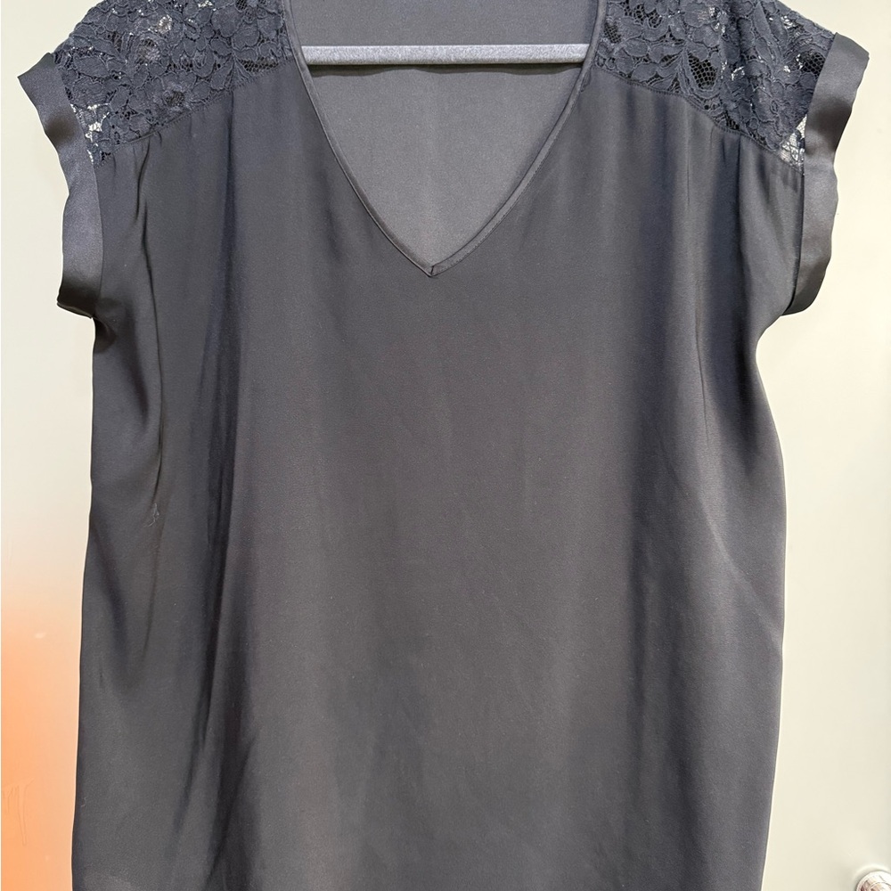 Express Charcoal Lace Accent Blouse